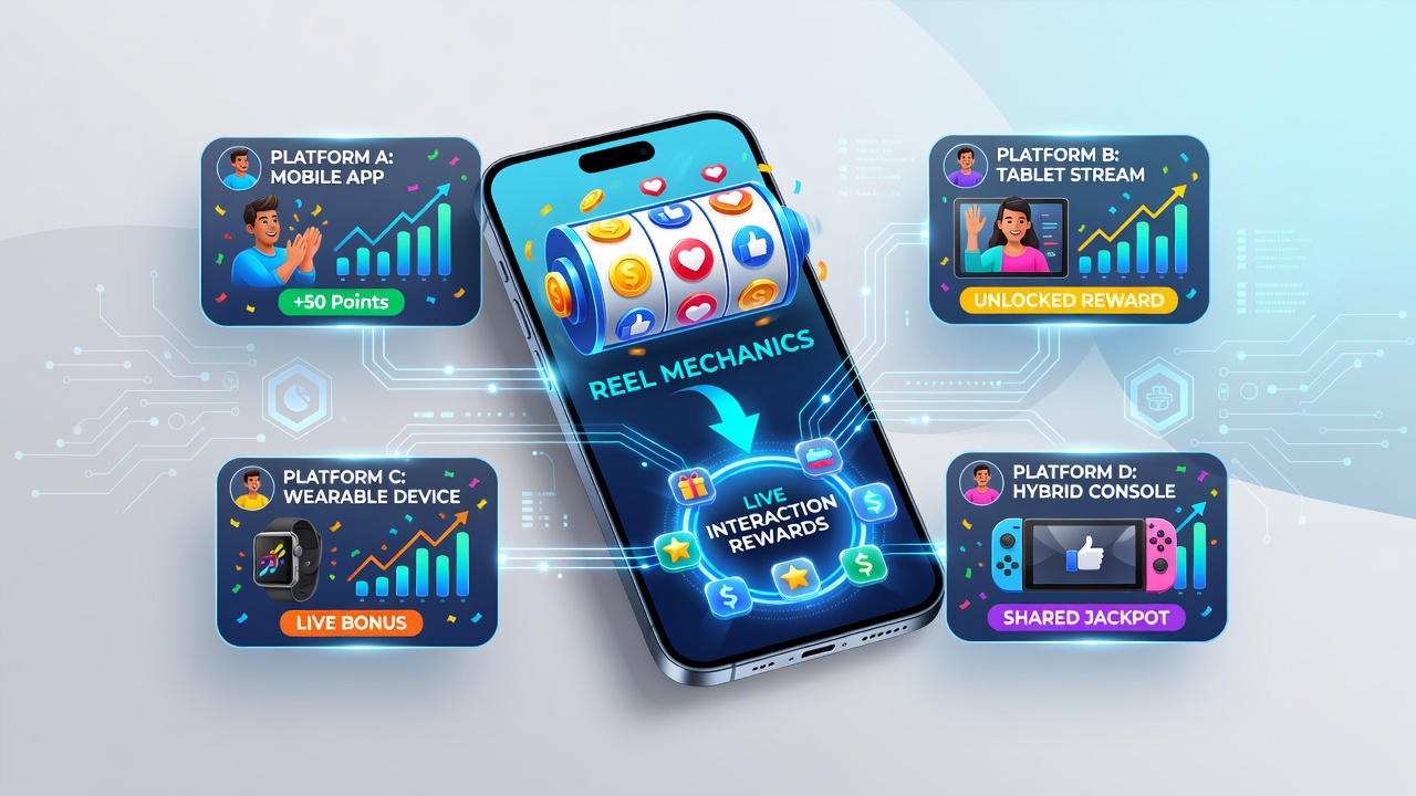 Mobile App-Oberfläche mit Reel-Spielen und Live-Interaktionsbelohnungen