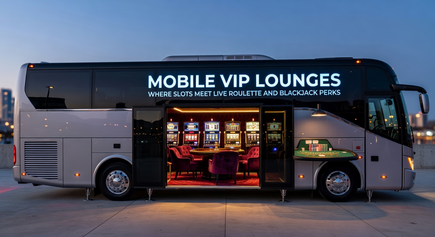 Ein elegantes mobiles VIP-Lounge-Interface mit Slots, Live-Roulette-Tisch und Blackjack-Chips auf einem Smartphone-Bildschirm